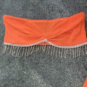 Women's Wave Texture Fabric Tube Top With Round Buckle And Mermaid Hem skirt